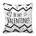 Square peach skin pillowcase with black Be My Valentine heart and wave pattern - Black White Hand Drawn Heart Wave Style (3)
