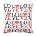 Square peach skin pillowcase featuring repeating black and red artistic LOVE pattern - Textured Plant LOVE (12)