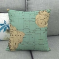 Square cushion cover with vintage world map print on a soft grey fabric sofa background - Vintage Nautical Map Compass Style 8