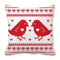 Love Herz Pfirsichhaut Kissenbezug mit roten Pixel-Vögeln und Herzen auf weißem Stoff - 45x45 cm / Pixelkunst Rote Vögel (5)