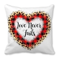 Peach skin pillowcase with leopard and buffalo plaid heart and Love Never Fails text - Love Never Fails Leopard Plaid Heart Style