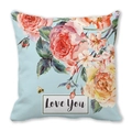 Floral Love You peach skin square pillowcase with watercolor roses and bee pattern - Light Blue Watercolor Floral (11) / 45x45cm