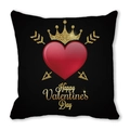 Square black peach skin pillowcase with red heart crown and Happy Valentine's Day text - Black Gold Crown Heart (Style N)