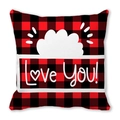 Square red and black buffalo plaid pillowcase featuring white Love You heart print - Love You Style (14)