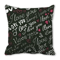 Black peach skin pillowcase with I Love You lettering and pink hearts print - Black Pink Heart Repeat (13)
