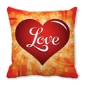 Square peach skin pillow case with large red heart and white Love text on orange background - Orange Yellow Radiant Light Red Heart Style (14)