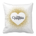 White pillow cover with golden glitter heart and Happy Valentine's Day art lettering - 45x45cm / Gold Glitter Style (14)
