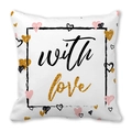 Housse de coussin blanche en peau de pêche avec texte With Love doré et cœurs - Cœur Pailleté With Love (19) / 45x45 cm
