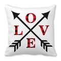Square pillowcase featuring crossed arrows and LOVE letters in red buffalo plaid pattern - Love Crossed Arrows Style