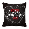 Happy Valentine's Day square peach skin pillowcase with red lettering on black background - Modern Art Heart Black (Style O)