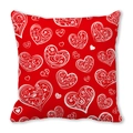 Red heart pillow case with white floral scroll patterns for Valentines Day decor - Floral Leafy Heart (14)