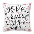 White Happy Valentine's Day pillowcase with LOVE KISSES text and pink heart patterns - 45x45cm / Love Kisses and Valentine Wishes Style (6)