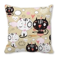 Kissenbezug aus Pfirsichhaut mit süßen handgezeichneten Katzen und Herzmustern - 45x45 cm / Beige Cartoon Katzen (8)