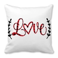 Square white pillowcase featuring LOVE heart in red and black buffalo plaid design - Love Leaves Heart Style
