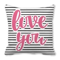 Black and white striped throw pillow case with pink love you script text - Stripes Love You (14) / 45x45cm