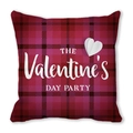 Red tartan plaid Valentine's Day party pillow cover with white heart and lettering - Red Tartan Plaid Heart (Style P)