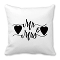 White peach skin pillowcase with black Mr & Mrs print and symmetrical heart motif - 45x45cm / Mr & Mrs Theme Style (16)