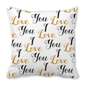 Housse de coussin carrée en peau de pêche avec texte I Love You doré pour Saint-Valentin - Design en Mosaïque I Love You (21) / 45x45 cm
