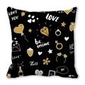 Valentine's Day black pillowcase with gold hand-drawn love icons and romantic text - Black Gold Hand Drawn Romantic Graffiti (25) / 18x18 Inch