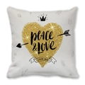 Valentine Peach Skin pillowcase with gold glitter heart and crown print on beige fabric - Beige Gold Heart Crown (15) / 45x45cm
