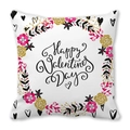 Peach skin Valentine's Day pillowcase with Happy Valentine's Day floral wreath print - 45x45cm / Black Gold Floral Wreath Happy Valentine Style (8)