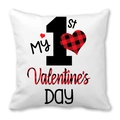 Peach skin pillowcase with My 1st Valentine's Day text and red plaid heart pattern - My 1st Valentine's Day Plaid Heart Style