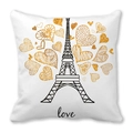 Housse de coussin blanche avec Tour Eiffel dorée et motif love en peau de pêche - Design Tour Cœur Love (22) / 45x45 cm