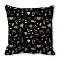 Valentine heart peach skin throw pillow cover with golden doodle pattern on black fabric - Black Gold Romantic Sketch (15)