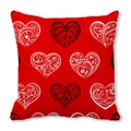 Peach skin fabric square pillow cover featuring elegant floral heart patterns in red - Artistic Vine Floral Heart (16)