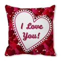 Square Valentine pillowcase with I Love You text and red heart pattern print - Heart Tiled Lace Large Heart Style (18)