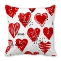 Funda de cojín cuadrada blanca con corazones rojos y texto love para San Valentín - Letras Love Corazones de Lunares (22)
