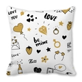 Federa quadrata bianca in pelle di pesca con cuori romantici neri e oro e icone ad anello - Stile LOVE cuore diamante disegnato a mano oro nero (24)