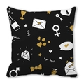Black peach skin pillowcase with gold and white hand-drawn doodle patterns for Valentine's Day - White Gold Elements On Black Style (8)