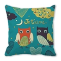 Blaugrüner Pfirsichhaut-Kissenbezug mit Eulen und Je t'aime-Schriftzug für Heimdeko - 45x45 cm / Lake Blue Owl (11)