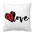 White peach skin pillowcase featuring red plaid heart and cursive love text - Love Plaid Heart Puzzle Style