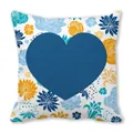 Square pillow cover with orange and blue floral pattern and a large blue heart center - Blue Orange Hand Drawn Floral Blue Heart Style (20)
