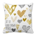 Square peach skin pillowcase with gold and grey hand-drawn heart patterns on white - 45cmx45cm / Style 14 (Hand Drawn Hearts)