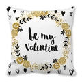 Square Valentine's Day pillow case with golden floral wreath and Be My Valentine print - 45x45cm / Hand Drawn Rose Wreath Be My Valentine Style (11)