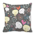 Quadratischer Kissenbezug in Dunkelgrau mit handgezeichneten Katzen und Herzen - 45x45 cm / Dark Gray Cats (13)