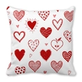 Funda de almohada blanca con corazones rojos dibujados a mano para San Valentín - Corazones de Rayas y Lunares Dibujados a Mano (25)