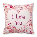 Peach skin pillowcase with I Love You lettering and pink floral heart patterns - Pink Decorative Illustration Heart Bird Style (21)