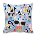 Blauer Kissenbezug mit Sonnenbrille tragender Katze und hübschem Blumenmuster - 45x45 cm / Light Blue Sunglasses Cat (14)