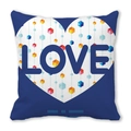 Square dark blue peach skin pillowcase with a white heart and LOVE text design - Deep Blue Geometric Cube White Heart Style (22)