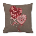 Pink heart balloon throw pillow cover in peach skin fabric for Valentine's Day decor - Vintage Burlap Look Double Heart (27)