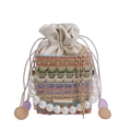 Fashionable woven bucket bag with pearl handle and geometric patterns for women - Purple