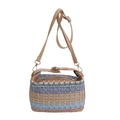 Bolso bandolera de paja con diseño geométrico colorido y cadena metálica - Caqui