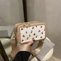 Bolso bandolera color albaricoque con panel de cerezas y correa ancha de tejido - Caqui (Sin Colgante)