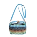 Bolso bandolera de paja tejida arcoíris con correa de PU azul y cierre dorado para mujeres - Azul claro
