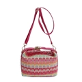 Bolso bandolera geométrico tejido arcoíris con ribete rosa y cadena dorada - Rosa Roja