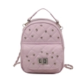 Pink quilted mini backpack with silver rivets and chain strap on light grey background - Pink Purple